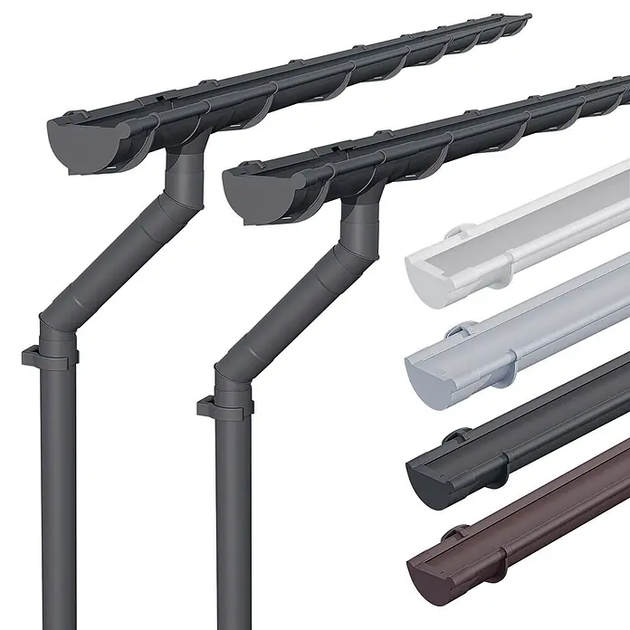 Inefa Dachrinne 2x Set 8m PVC NW100 / 100mm Halbrund Gartenhaus Anthrazit - Nennweite: 100 mm, Länge: 1.600 cm, Kunststoff, Anthracite - Regenrinnensysteme mit Fallrohren in verschiedenen Farben: Dunkelgrau, Weiß, Hellgrau und Braun.