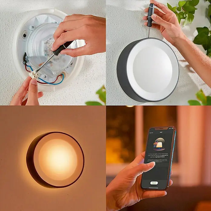 Philips Hue LED-Außenwandleuchte White & Color Ambiance Daylo - 15 W, 22 x 22 x 7,6 cm, Schwarz, IP44 - Installation und Einrichtung einer intelligenten Außenleuchte für Hausautomation mit Smartphone-App.