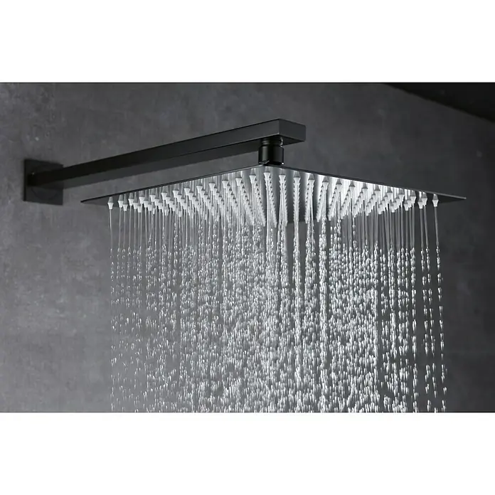 Imex Suecia Sistema de ducha empotrado - Con grifo monomando, Negro - Rociador de ducha cuadrado negro con chorros de agua. Su diseño es moderno y minimalista, asegurando una experiencia de ducha relajante.