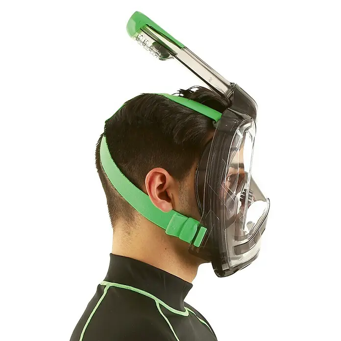 Seac Sub Máscara de Snorkel Mágica - L/XL, Plástico, Negro/lima - Hombre con máscara de snorkel facial completa verde con tubo integrado, ideal para exploraciones submarinas y respiración fácil.