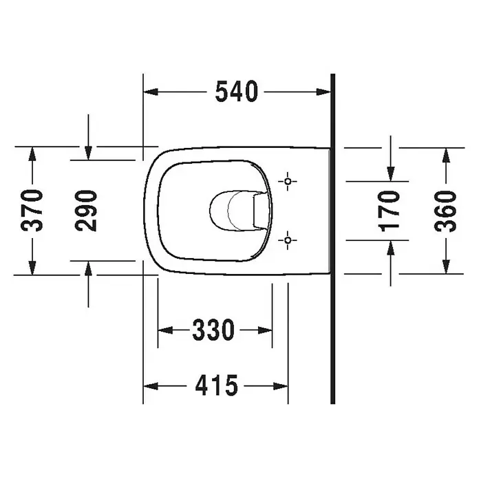 Duravit DuraStyle Wand-WC - Spülrandlos, Mit antibakterieller Glasur, Spülform: Tief, Sichtbarkeit Befestigung: Verdeckt, Weiß - Technische Zeichnung einer Toilette mit Maßen wie 540 mm Länge und 415 mm Breite.