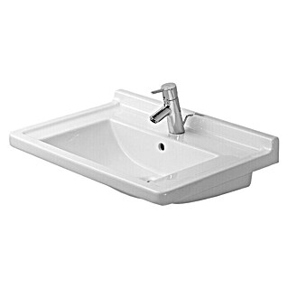 Duravit Starck 3 Waschtisch Typ 3 (70 x 49 cm, Mit schmutzabweisender Glasur, Anzahl Hahnlöcher: 1, Mit Überlauf, Weiß)