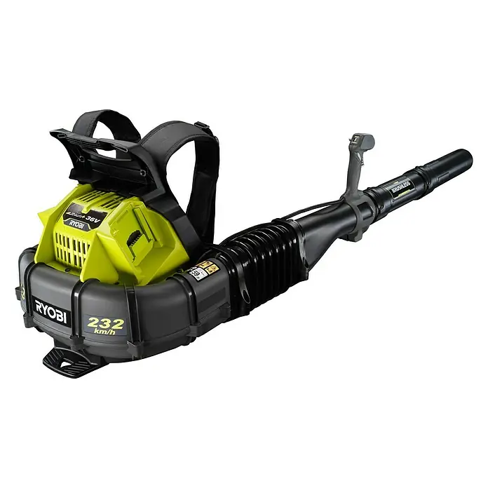 Ryobi Akku-Laubbläser RY36BPXA-0 - 36 V, Ohne Akku, Blasgeschwindigkeit: 0 km/h, Blasleistung: 17,7 m³/min - Ryobi Akku-Laubbläser mit Rucksack für bequemes Arbeiten, ideal für große Flächen.