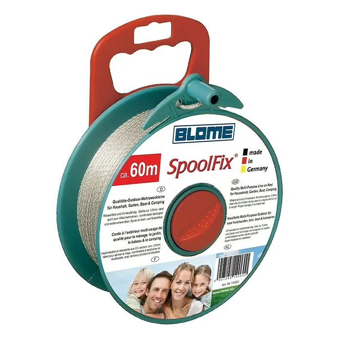 Blome Wäscheleine SpoolFix Ersatzwäscheleine - Länge: 60 m, Durchmesser: 3,5 mm, Geflochtene Leine mit Kunststoffmantel - Qualitäts-Outdoor-Mehrzweckleine von Blome mit ca. 60m Länge, ideal für Haushalt, Garten, Boot & Camping. Praktisch und vielseitig einsetzbar.