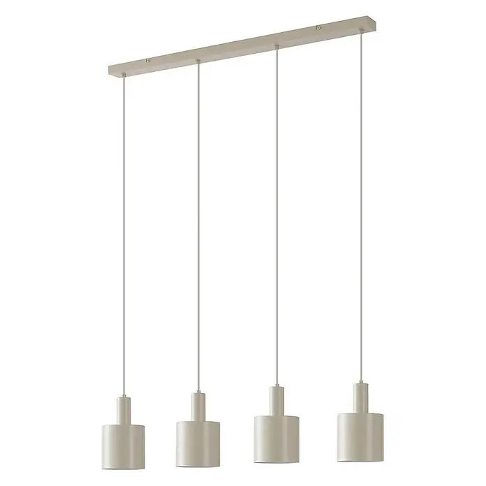 Lindby Pendelleuchte Ovelia - creme / amber, beige, E27 - Vierflammige Pendelleuchte aus Metall in Hellbeige, mit rechteckiger Deckenstange und zylindrischen Schirmen.