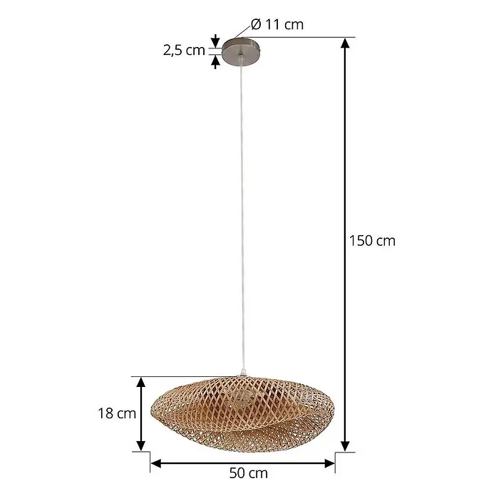 Lindby Pendelleuchte Eleane - L x B x H: 50 x 50 x 18 cm, Holz hell, bambus natur, E27 - Hängeleuchte aus hellbraunem Naturfasergewebe mit mehrschichtigem Schirm und Metallbaldachin.
