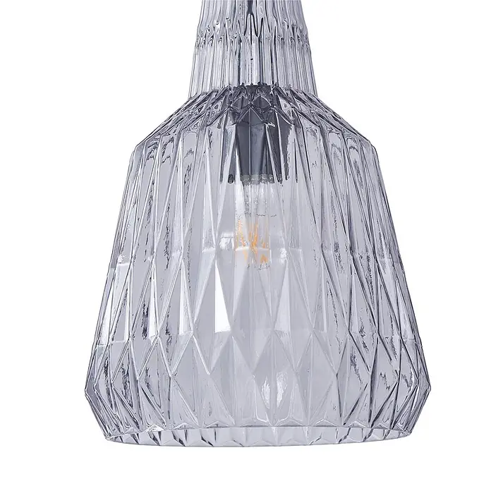 Lindby Pendelleuchte Belarion - L x B x H: 23 x 23 x 35 cm, alu / grau / zink, rauchgrau, E27 - Facettierter klarer Glas-Pendelleuchtenschirm mit sichtbarer Glühbirne.