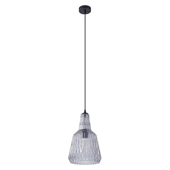 Lindby Pendelleuchte Belarion - L x B x H: 23 x 23 x 35 cm, alu / grau / zink, rauchgrau, E27 - Schwarze Pendelleuchte mit facettiertem, klarem Schirm.