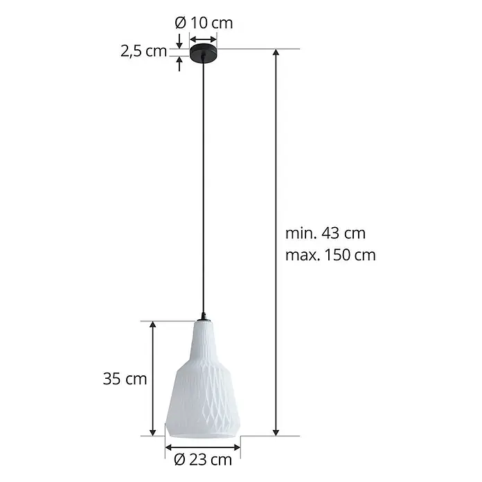 Lindby Pendelleuchte Belarion - weiß / opal, opal, E27 - Weiße Pendelleuchte mit strukturierter Oberfläche, Gesamthöhe einstellbar von 43cm bis 150cm.
