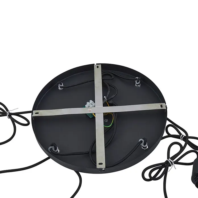 Lindby Pendelleuchte in rauchgrau transparent, schwarz matt, Hängelampe -  - Schwarze Metall-Deckenrosette mit Innenverkabelung, Klemme und Kabelankern.