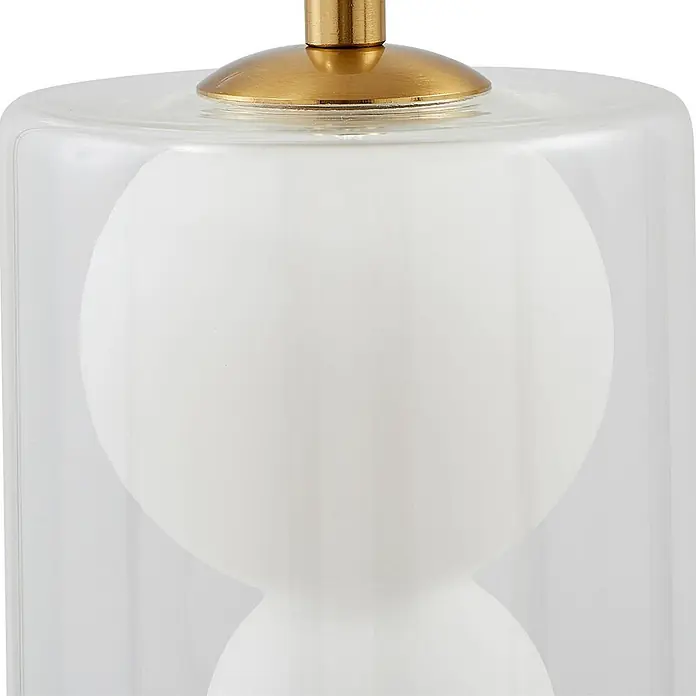Lindby Pendelleuchte Kupla - L x B x H: 12 x 12 x 20 cm, klar / transparent, transparent, weiß, G9 - Moderne Leuchte: klarer Glaszylinder, weiße matte Kugel innen, Messingabschluss.