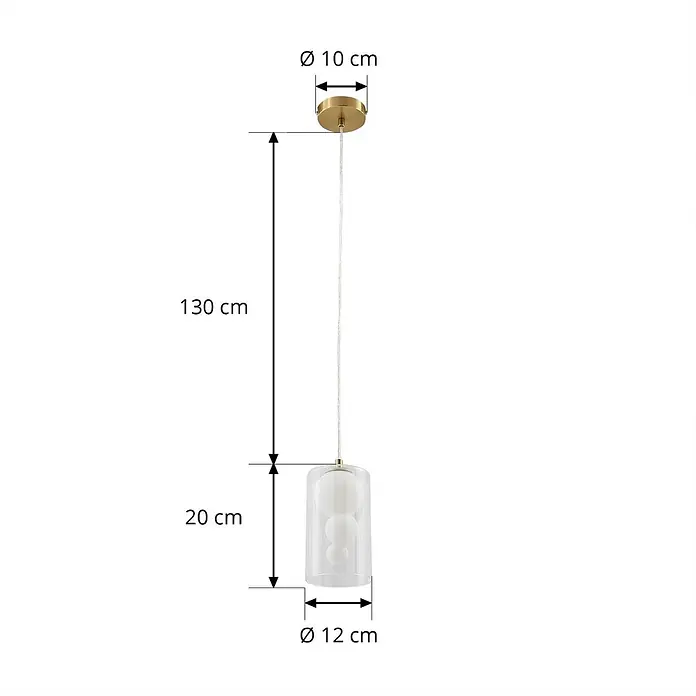 Lindby Pendelleuchte Kupla - L x B x H: 12 x 12 x 20 cm, klar / transparent, transparent, weiß, G9 - Pendelleuchte mit messingfarbener Deckenrosette, Klarglasschirm mit drei weißen Kugeln. Gesamtlänge 150 cm, Schirm Ø 12 cm.