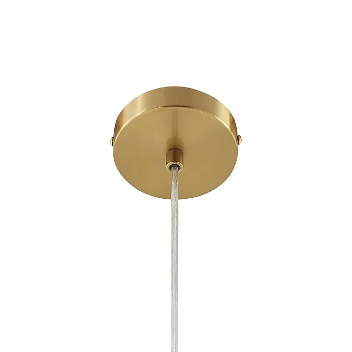 Lindby Pendelleuchte Kupla - L x B x H: 12 x 12 x 20 cm, klar / transparent, transparent, weiß, G9 - Messingfarbene runde Deckenrosette mit transparentem Hängekabel.