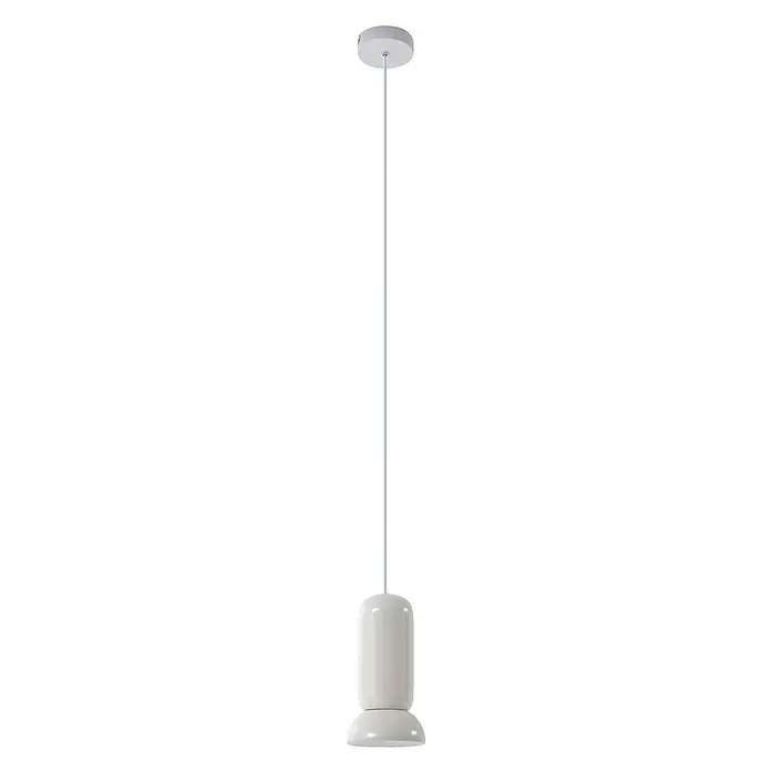 Lindby Pendelleuchte Kerimi - weiß / opal, creme, GU10 - Weiße minimalistische Pendelleuchte mit zylindrischem und kuppelförmigem Schirm, von der Decke abgehängt.