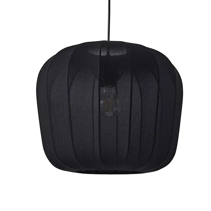 Lindby Pendelleuchte Helin - L x B x H: 35 x 35 x 30 cm, schwarz, Schwarz, E27 - Schwarze gerippte Stoff-Pendelleuchte mit rundem Schirm und sichtbarer Glühbirne.
