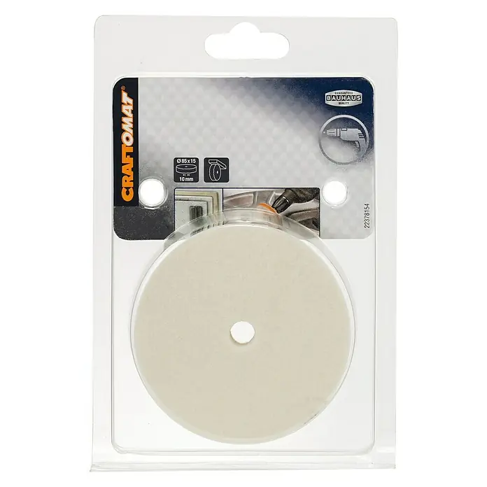 Craftomat Fieltro de pulido - Diámetro: 85 mm, Ancho: 15 mm - Disco de pulido en embalaje. Ideal para pulir y alisar superficies. Diámetro: 85 mm.