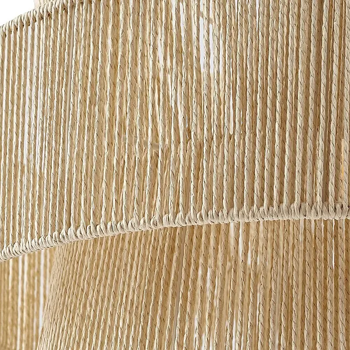 Lindby Pendelleuchte Anuva - L x B x H: 45 x 45 x 28 cm, Holz hell, natur, beige, E27 - Gestufter Lampenschirm aus hellbeige geflochtenen Naturfasern mit vertikalen Strängen.