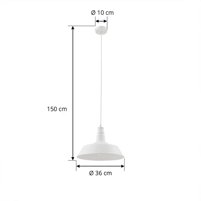 Lindby Pendelleuchte Laylan - weiß / opal, weiß, E27 - Weiße Pendelleuchte im Industriestil mit den Maßen 150 cm Länge, Ø 36 cm Schirm und Ø 10 cm Deckenrose.