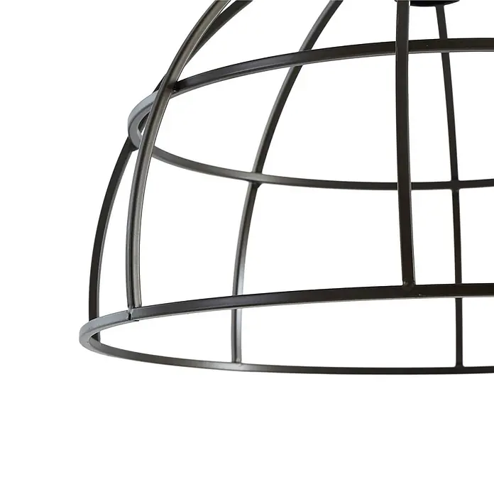 Lindby Pendelleuchte Arinthea - L x B x H: 35 x 35 x 20 cm, schwarz, Schwarz, holz hell, E27 - Dunkelgrauer Metallkäfig-Lampenschirmrahmen.