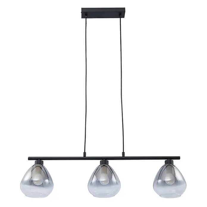 Lindby Pendelleuchte Pendura - L x B x H: 75 x 15 x 15 cm, alu / grau / zink, rauchgrau, Schwarz matt, E14 - Schwarze Hängelampe mit drei tropfenförmigen Rauchglas-Schirmen.