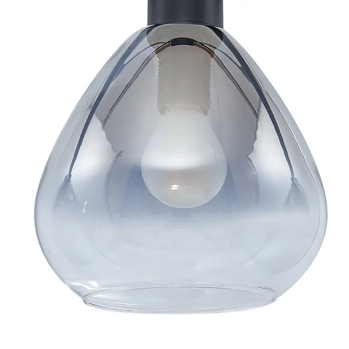 Lindby Pendelleuchte Pendura - L x B x H: 75 x 15 x 15 cm, alu / grau / zink, rauchgrau, Schwarz matt, E14 - Pendelleuchte mit rauchgrauem, tropfenförmigem Glasschirm und sichtbarer Glühbirne. Dunkle Fassung oben.