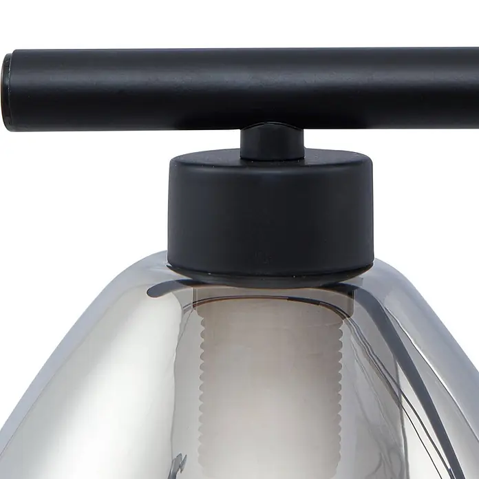 Lindby Pendelleuchte Pendura - L x B x H: 75 x 15 x 15 cm, alu / grau / zink, rauchgrau, Schwarz matt, E14 - Schwarzmetallener Leuchtenarm mit rauchgrauem Glasschirm.