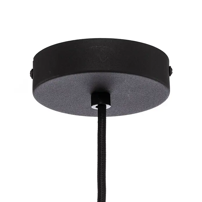 Lindby Pendelleuchte Valdorin - L x B x H: 40 x 40 x 26 cm, schwarz, Schwarz, E27 - Schwarze, runde Deckenrosette mit strukturierter Oberfläche, die ein geflochtenes Textilkabel für eine Pendelleuchte hält.