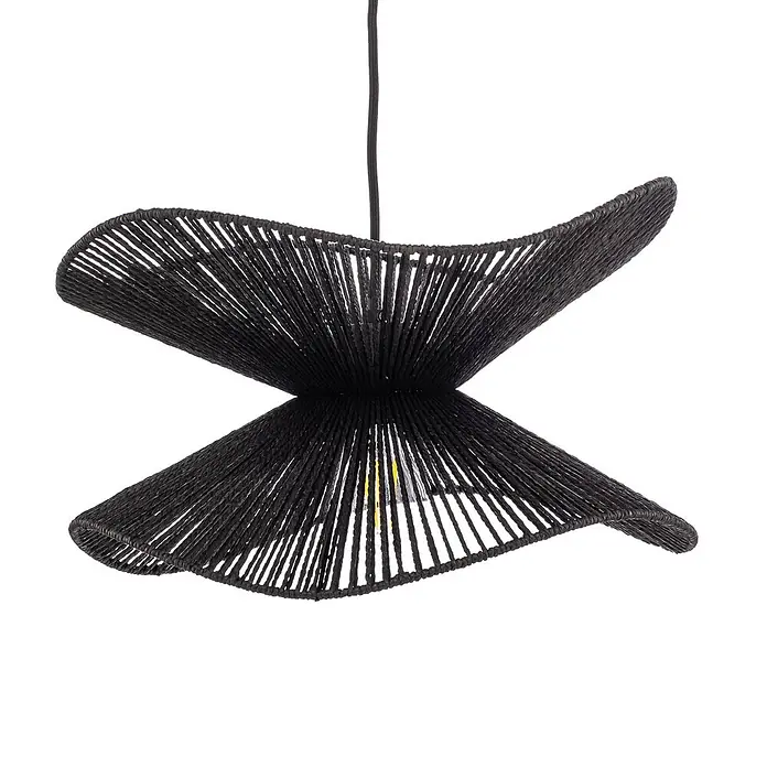 Lindby Pendelleuchte Valdorin - L x B x H: 40 x 40 x 26 cm, schwarz, Schwarz, E27 - Schwarze Hängeleuchte aus geflochtener Kordel in gedrehter Sanduhrform, mit sichtbarer Glühbirne.