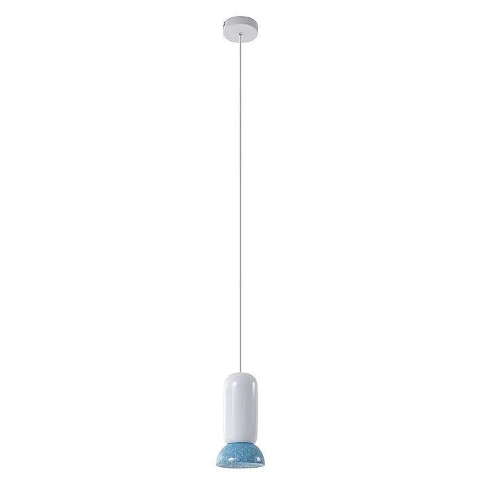 Lindby Pendelleuchte Kerimi - weiß / opal, weiß, Blau, GU10 - Pendelleuchte mit weißer Deckenhalterung, Stange und zylindrischem Oberteil, kombiniert mit einem strukturierten blauen Kuppelschirm.