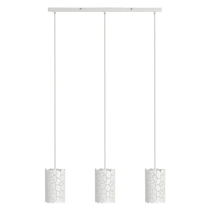 Lindby Pendelleuchte Aralena - weiß / opal, weiß, E27 - Weiße dreifache Pendelleuchte mit zylindrischen Schirmen im Rissmuster.