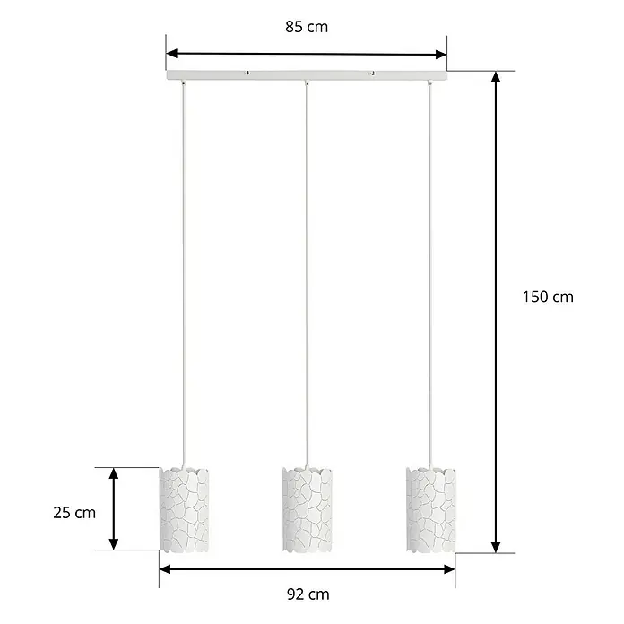 Lindby Pendelleuchte Aralena - weiß / opal, weiß, E27 - Weiße Metall-Pendelleuchte mit drei gemusterten Schirmen, hängend von einer rechteckigen Deckenplatte.