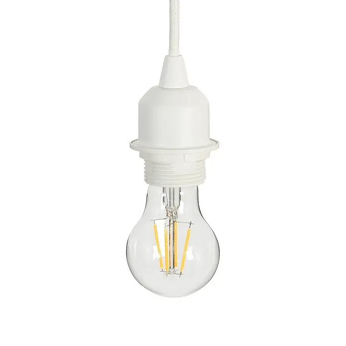 Lindby Pendelleuchte Aralena - weiß / opal, weiß, E27 - Weiße Pendelleuchtenfassung mit geflochtenem Kabel und klarer LED-Glühbirne.