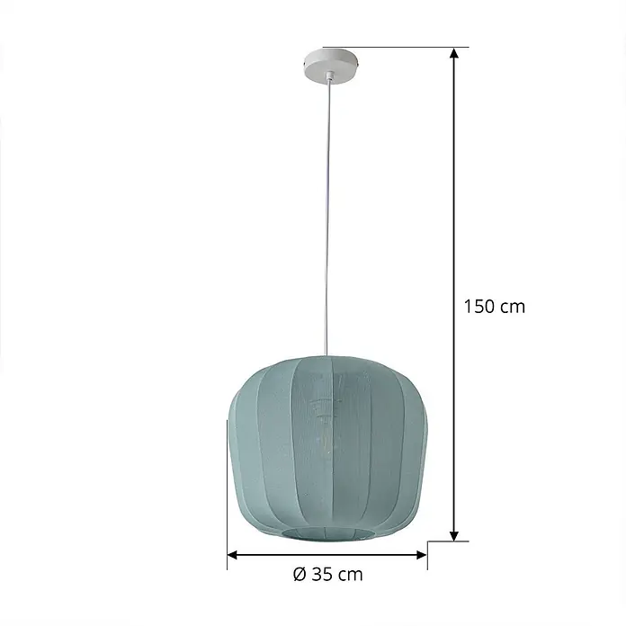 Lindby Pendelleuchte Helin - L x B x H: 35 x 35 x 30 cm, blau, Blau, E27 - Hellblaue gerippte Stoff-Pendelleuchte, 150 cm lang, 35 cm Durchmesser.