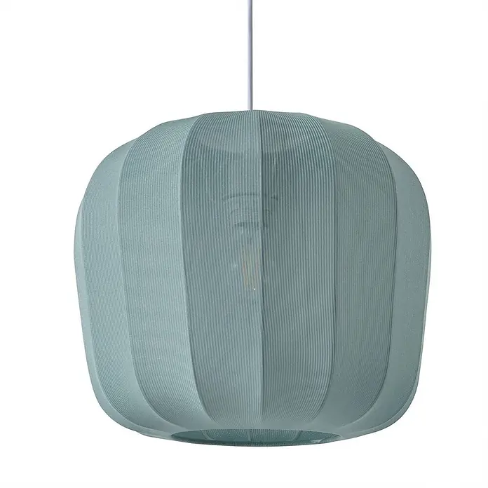 Lindby Pendelleuchte Helin - L x B x H: 35 x 35 x 30 cm, blau, Blau, E27 - Gerippte mintgrüne Pendelleuchte mit rundem, bauchigem Stoffschirm.