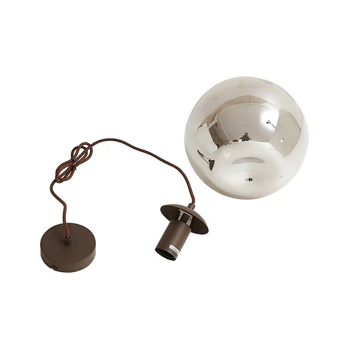 Lindby Pendelleuchte Valentina - alu / grau / zink, rauchgrau, kaffee, E27 - Braune Pendelleuchte mit kugelförmigem verspiegeltem Glasschirm, passender Deckenrosette und Lampenfassung.