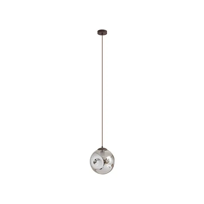 Lindby Pendelleuchte Valentina - alu / grau / zink, rauchgrau, kaffee, E27 - Hängelampe mit kugelförmigem, Rauchglas-Schirm und dunkelbrauner Aufhängung.