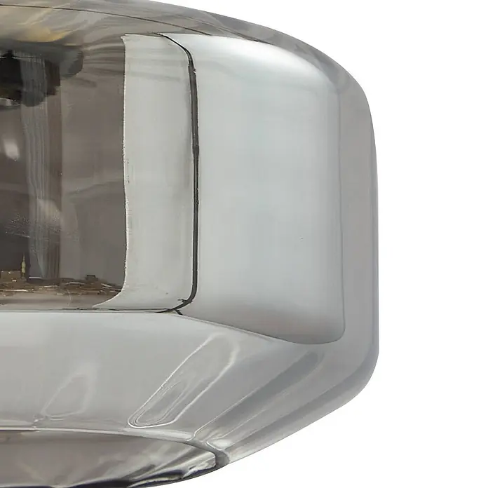 Lindby Pendelleuchte Hildur - L x B x H: 51,2 x 35 x 11,8 cm, alu / grau / zink, rauchgrau, messing, E27 - Rauchfarbener Glasschirm mit glattem, gebogenem Design.