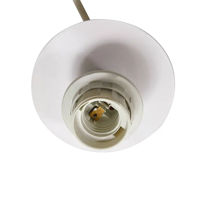 Lindby Pendelleuchte Magali - L x B x H: 45 x 45 x 25 cm, weiß / opal, weiß, E27 - Weiße E27 Lampenfassung mit Messingkontakten, an einem Kabel hängend.