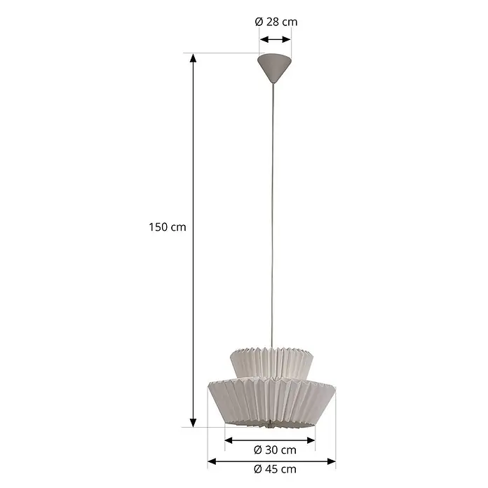 Lindby Pendelleuchte Magali - L x B x H: 45 x 45 x 25 cm, weiß / opal, weiß, E27 - Weiße Pendelleuchte aus Faltpapier mit zweistufigem Schirm und grauer Deckenrosette.