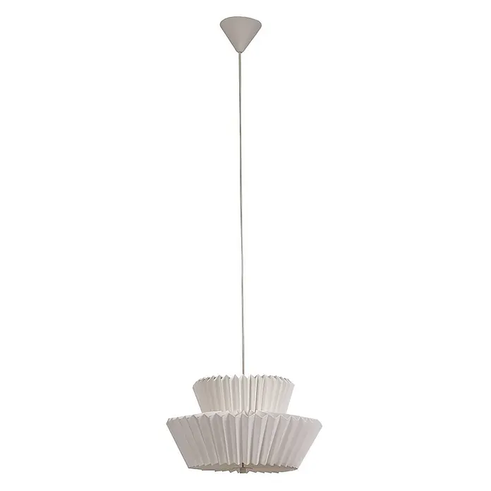 Lindby Pendelleuchte Magali - L x B x H: 45 x 45 x 25 cm, weiß / opal, weiß, E27 - Weiße, gestufte Plissee-Pendelleuchte mit grauem Baldachin und Aufhängestange.