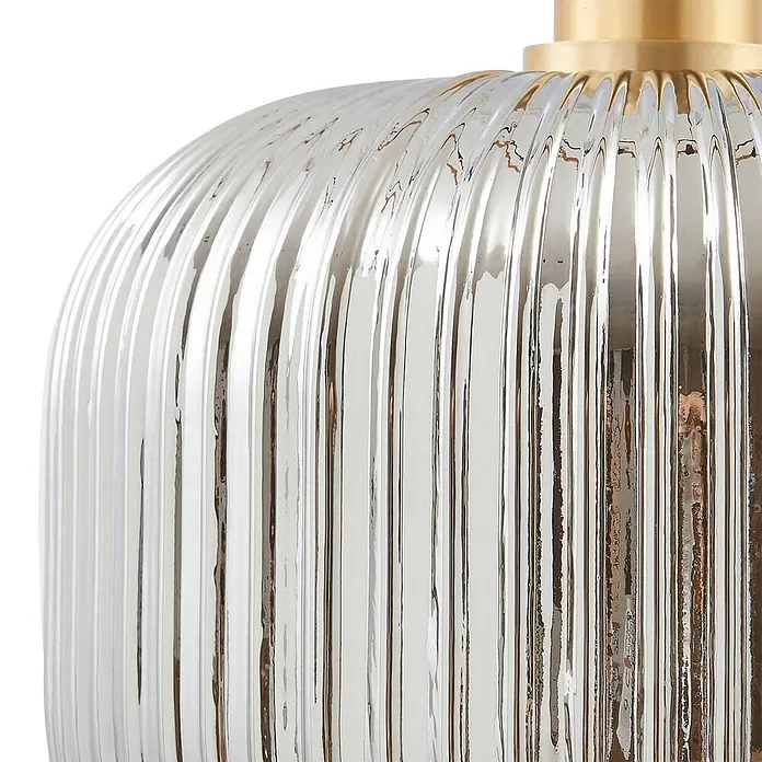 Lindby Pendelleuchte Doroteo - L x B x H: 25 x 25 x 8,5 cm, alu / grau / zink, rauchgrau, gold, E27 - Gerippter Quecksilberglas-Lampenfuß mit Messingakzent.