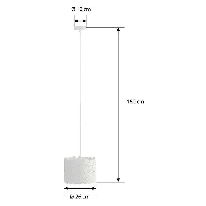 Lindby Pendelleuchte Aralena - weiß / opal, weiß, E27 - Weiße Pendelleuchte mit strukturierter Schirm, 26 cm Durchmesser, 150 cm Gesamthöhe.