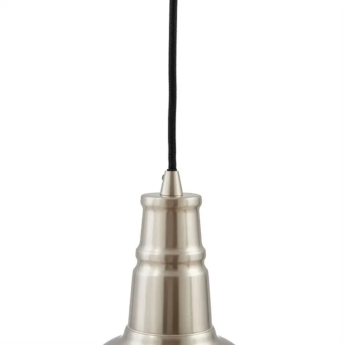 Lindby Pendelleuchte Laylan - alu / grau / zink, nickel, weiß, E27 - Gebürstete Metall-Pendelleuchtenfassung mit schwarzem Textilkabel.