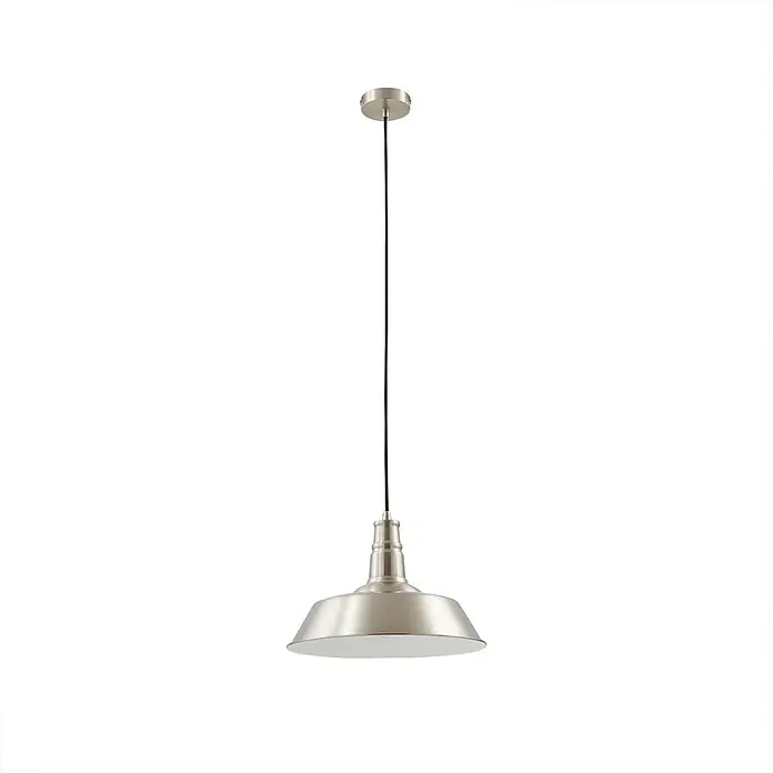 Lindby Pendelleuchte Laylan - alu / grau / zink, nickel, weiß, E27 - Gebürstete Nickel-Pendelleuchte im Industriestil mit schwarzem Kabel.