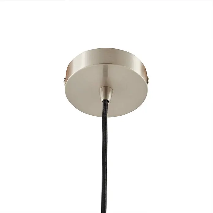 Lindby Pendelleuchte Laylan - alu / grau / zink, nickel, weiß, E27 - Gebürstete Metall-Deckenrosette mit schwarzem geflochtenem Stromkabel.
