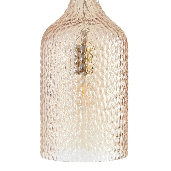 Lindby Pendelleuchte Drakar - creme / amber, amber, gold, E27 - Bernsteinfarbener strukturierter Glas-Pendelleuchtenschirm mit Glühbirne.