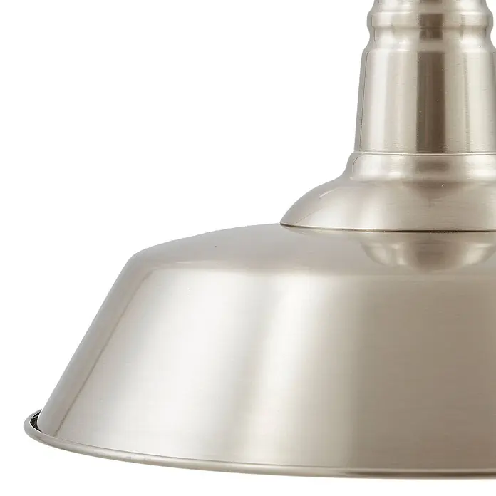 Lindby Pendelleuchte Laylan - alu / grau / zink, nickel, weiß, E27 - Gebürsteter Nickel-Pendelleuchtenschirm mit dekorativem Stiel.