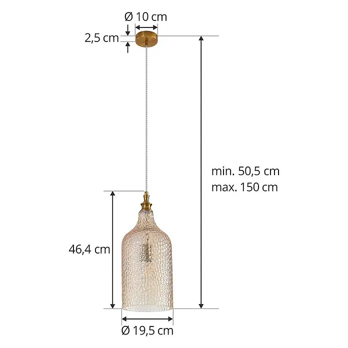 Lindby Pendelleuchte Drakar - creme / amber, amber, gold, E27 - Bernstein-farbene Pendelleuchte aus strukturiertem Glas mit Messingdetails und verstellbarer Aufhängung.