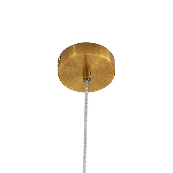 Lindby Pendelleuchte Drakar - creme / amber, amber, gold, E27 - Messing-Deckenrosette mit geflochtenem Aufhängungskabel.