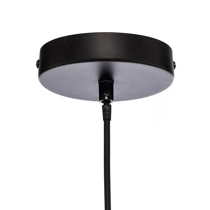 Lindby Pendelleuchte Aurinil - L x B x H: 48 x 48 x 40 cm, Holz hell, holz hell, Schwarz, E27 - Schwarze Metall-Deckenrosette mit geflochtenem Textilkabel.